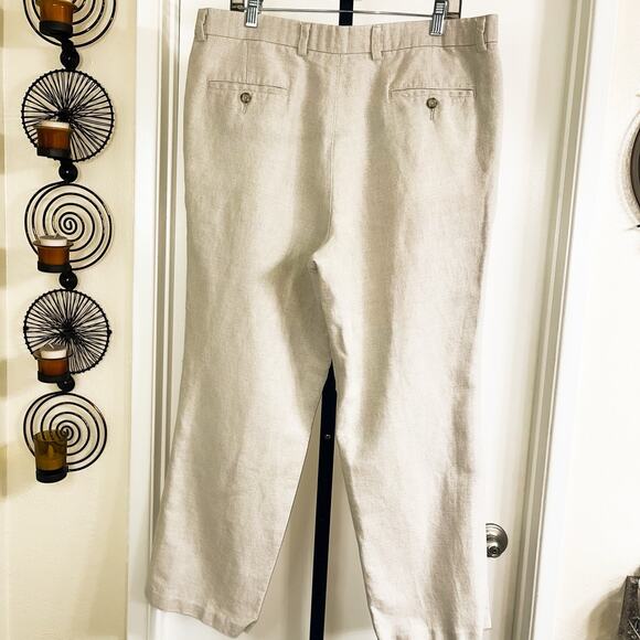 Dockers Premium Mens Linen Blend Pleated Classic Fit Pants - Beige, Size 38/28 - Picture 3 of 6